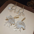 White Petal Tassel Drop Earrings In Two Floral Styles view 4
