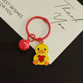 Yellow Heart-Holding Duck Keychain with Red Bell and Split Ring view 1