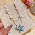 Pearl Shell and Blue Starfish Layered Necklace Decorative Jewelry Accessory view 2