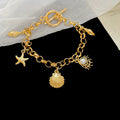Gold Ocean Charm Bracelet Starfish Shell or Heart Curb Chain view 6