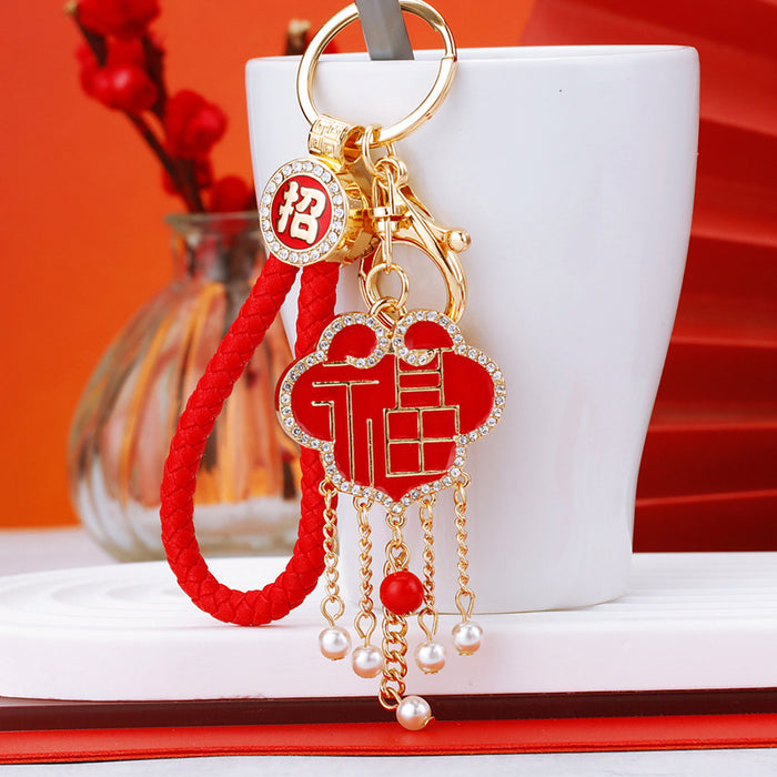 Mixed Jeweled Fortune Lock and Multicolor Fortune Character Keychains