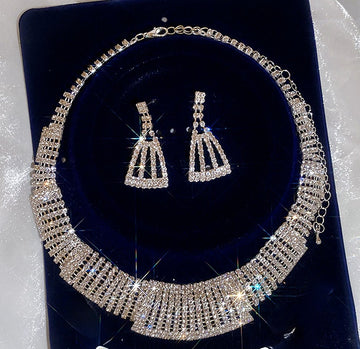 Silver Rhinestone Necklace Earring Sets Crystal Bracelets