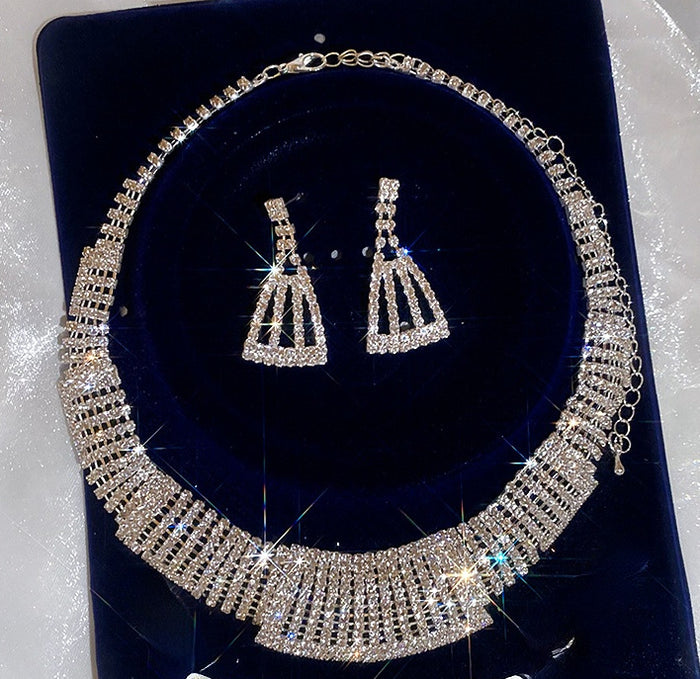 Silver Rhinestone Necklace Earring Sets Crystal Bracelets