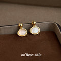 Gold Ball Post White Oval Cabochon Drop Earrings Pair view 4