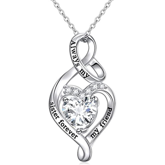 Silver Tone Infinity Heart Clear Stone Pendant Necklace