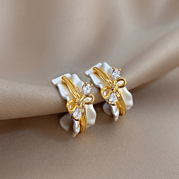 Crystal Bow Gold Tone Cuff Style Stud Earrings Jewelry Design