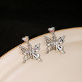 Silver Tone Clear Accent Butterfly Dangle Earrings view 2