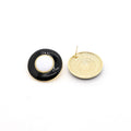 Gold Tone Black and White Round Enamel Stud Earrings view 4
