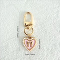 Enamel Heart Keychain with Gold Bow and Faux Pearl Border view 4