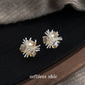 Silver Tone Champagne Square Stone Ice Flower Cluster Stud Earrings view 3