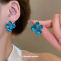 Blue Geometric Crystal Stud Earrings in Two Distinct Styles view 4