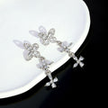 Silver Butterfly Crystal Look Long Dangle Stud Earrings view 1