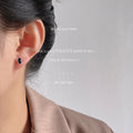 Silver Tone Black Rectangle Stone Mini Stud Earrings For Women view 2