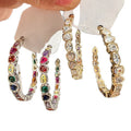 Multicolor Crystal C Hoop Earrings with Gold Tone Settings view 5