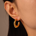 Chunky C Shape Stud Hoop Earrings Smooth Gold Steel Metal Pair view 2