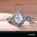 Silver Tone Oval Double Halo Ring With Clear Stones view 5