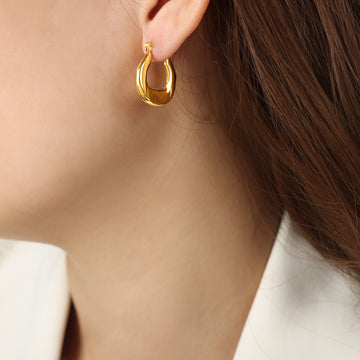 Polished Gold U-Shape Geometric Hoop Earrings Smooth Metal Finish