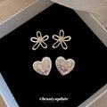 Silver Tone Heart And Open Flower Stud Earrings In Two Styles view 4