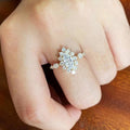 Marquise Clear Solitaire Floral Cluster Halo Ring In Gold Tone view 2