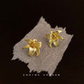 Gold Matte Frosted Flower Stud Earrings Five Petal view 3