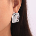 Wrinkled Square Stud Earrings Polished Gold Steel Metal Finish view 3