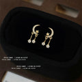 Gold Tone Crescent Moon Clear Stone Star Drop Stud Earrings view 3