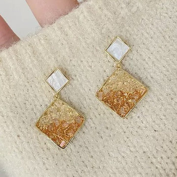 Gold Tone Gradient Square Drop Stud Earrings in Two Colors