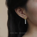 Gold Tone Pleated Top And Asymmetric White Pearl Drop Earrings view 2