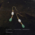 Gold Tone White Pearl And Green Teardrop Hook Earrings view 4