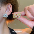 Silver Tone Crystal Open Triangle Geometric Stud Earrings view 2