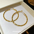 Gold Tone Twisted Oval Hoop Earrings with Detailed Finish view 4