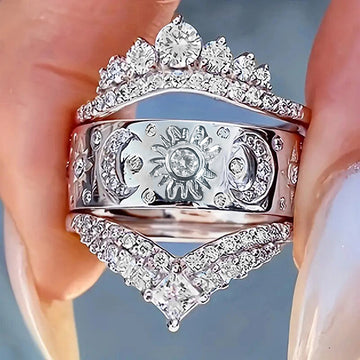 Celestial Crown Three-Ring Set In Polished Gold And Silver Tones