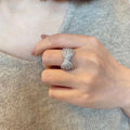 Clear Stone Bow Statement Ring In Polished Silver Tone view 3