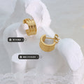 Small Triple Ridge C-Shaped Hoop Stud Earrings Gold Steel view 2