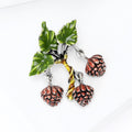 Enamel Acorn Cluster Brooch with Green Leaves for Jackets, Coats, and Scarves view 3