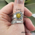 Two-Tone Lion Head Floral Embossed Open Wrap Band Ring view 3
