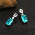 Aqua Rectangular Two-Stone Long Drop Earrings In Silver Tone view 4