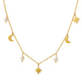Gold Star Moon And Pearl Charm Necklace Delicate Link Chain view 5