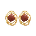 Round Enamel Statement Stud Earrings With Wavy Gold Tone Frames view 5