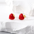 Gold Tone Enamel Heart Stud Earrings in Green White Black and Red view 5