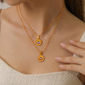 Gold Round Evil Eye Enamel Pendant Necklace Snake Chain view 1