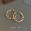 Polished Gold Braided Twisted Texture Circle Hoop Earrings view 4