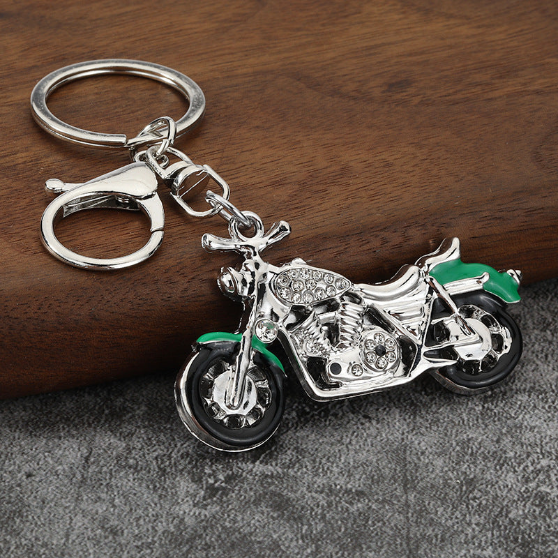 Rhinestone Motorcycle Keychain Metal Biker Key Ring for Men
