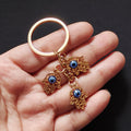 Triple Hamsa Hand Blue Evil Eye Keychain in Gold Tone Metal view 2