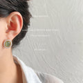 Gold-Tone Oval Green Cabochon Pearl Halo Stud Earrings view 3