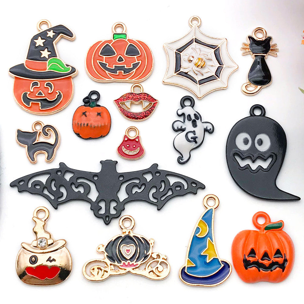 Enamel Zinc Alloy Halloween Pumpkin Cat Hat Charm Pendant for Earrings and DIY Jewelry