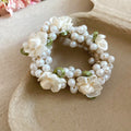 Pearl Satin Flower Hair Ties Pink White Ribbon Two Styles view 7