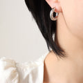 C Shape Hammered Zircon Stud Hoop Earrings Gold Steel view 8