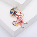 Umbrella Cat Brooch With Handbag in Blue or Red Enamel view 4