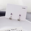 Purple and Silver Double Butterfly Dangle Stud Earrings view 2